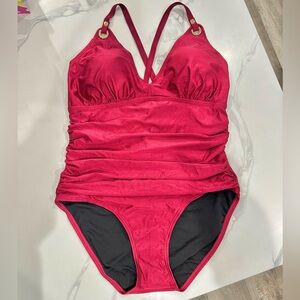 TUMMY CONTROL Halter cross adjustable one piece swimsuit bathing suit gold plus